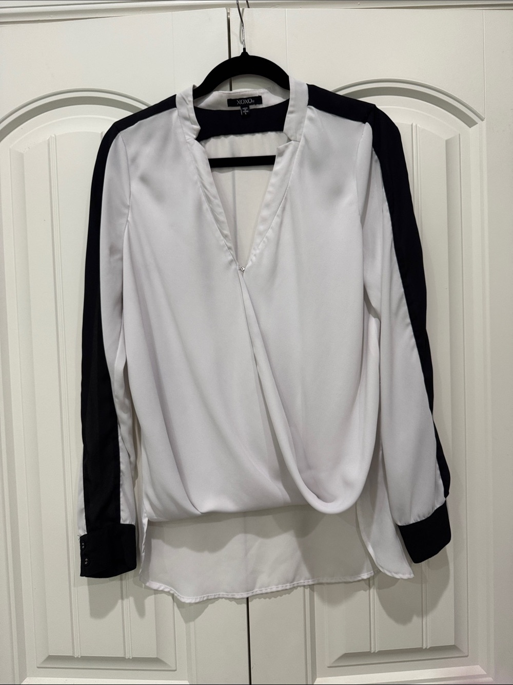 XOXO White Blouse with Black Sleeve Panels